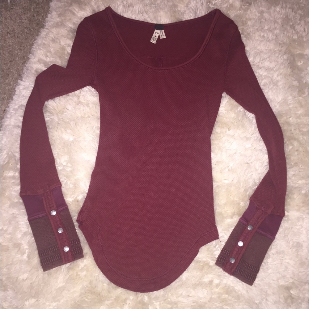 Free People Maroon Thermal with cuff sleeves